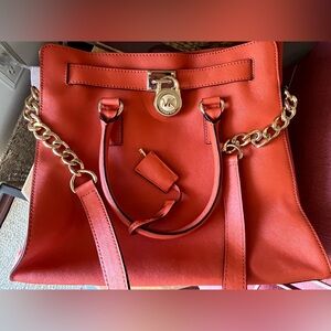 Michael Kors Red Leather Shoulder Bag with Gold Accents